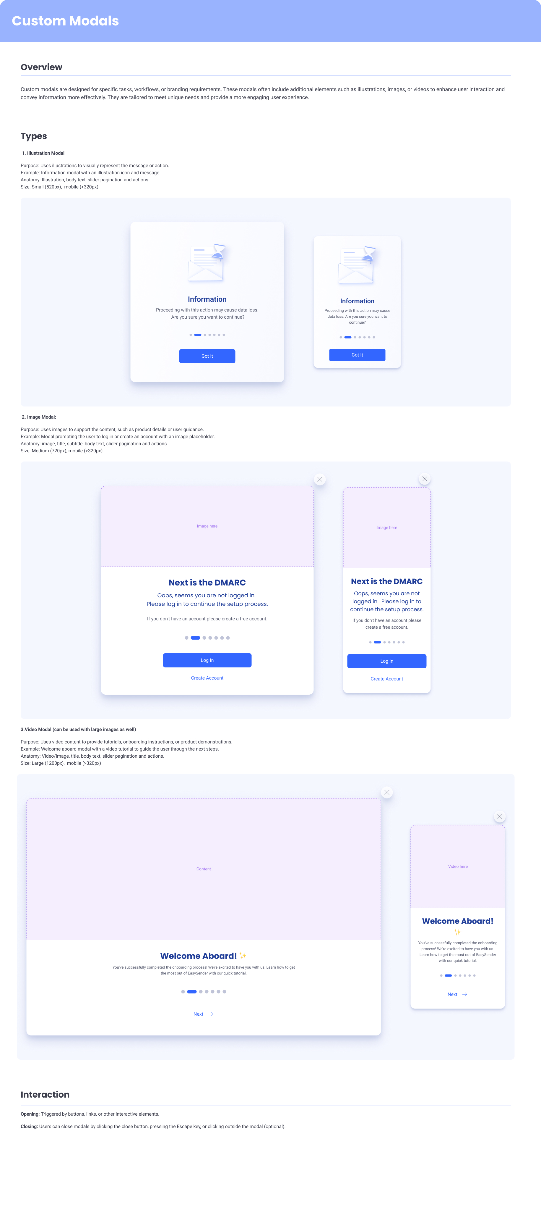 EasyDMARC custom modal — variant for complex flows requiring extended content.