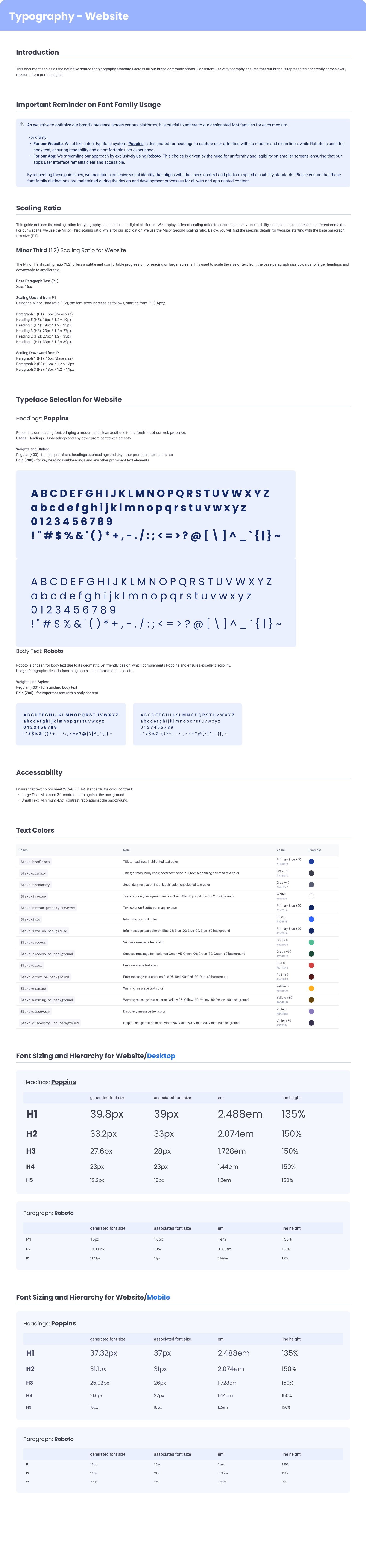 EasyDMARC typography scale for web — display, headings, body, captions with sizes, weights, and line heights.
