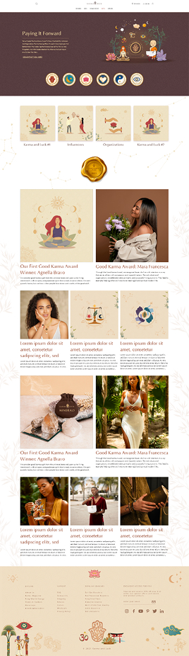 Paying It Forward landing — Karma Awards page introducing winners with editorial portraits and category badges.