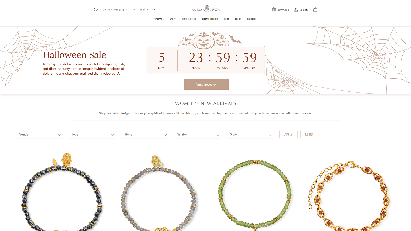 Halloween sale countdown — pumpkin-and-spiderweb banner with the Halloween Sale headline and a centered countdown timer.