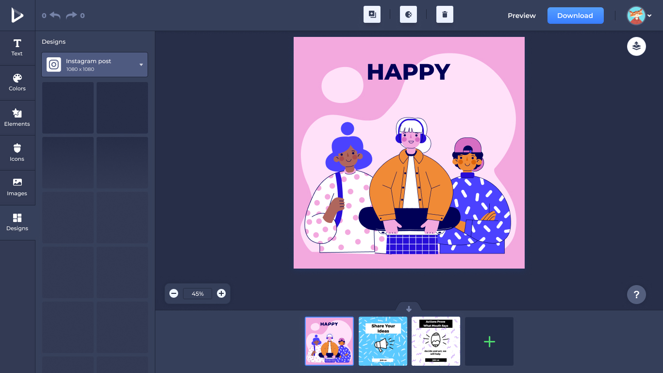 Designs panel — loading state in dark mode.