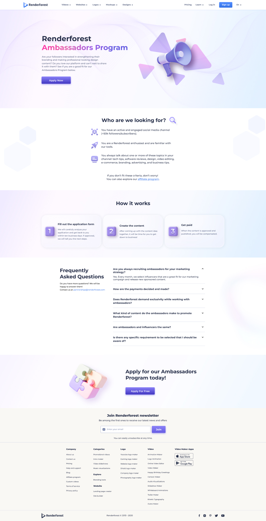 Ambassadors program — bold-illustration program landing page.