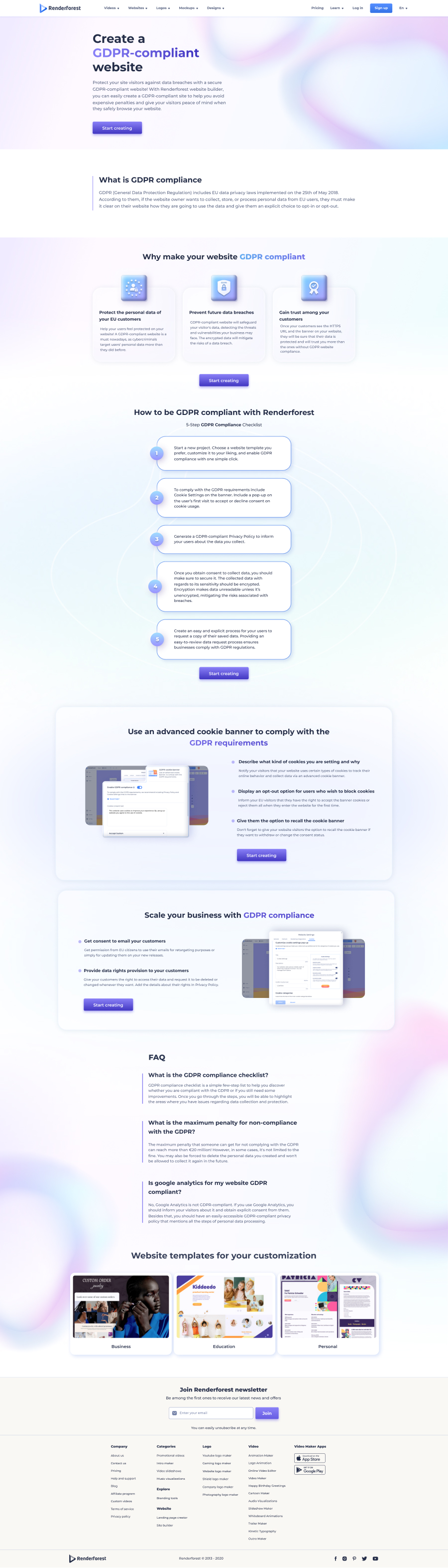 GDPR-compliant website — corporate-tone feature landing page.