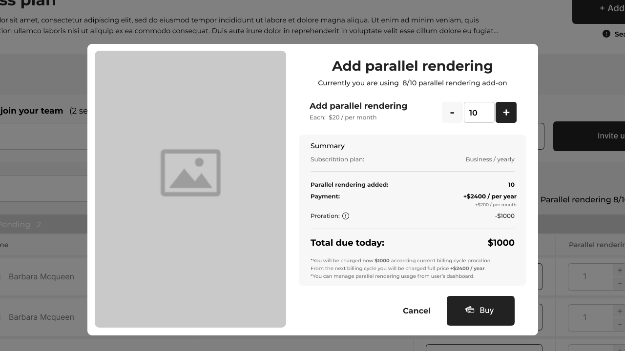 Add parallel rendering — yearly billing with the savings surfaced.