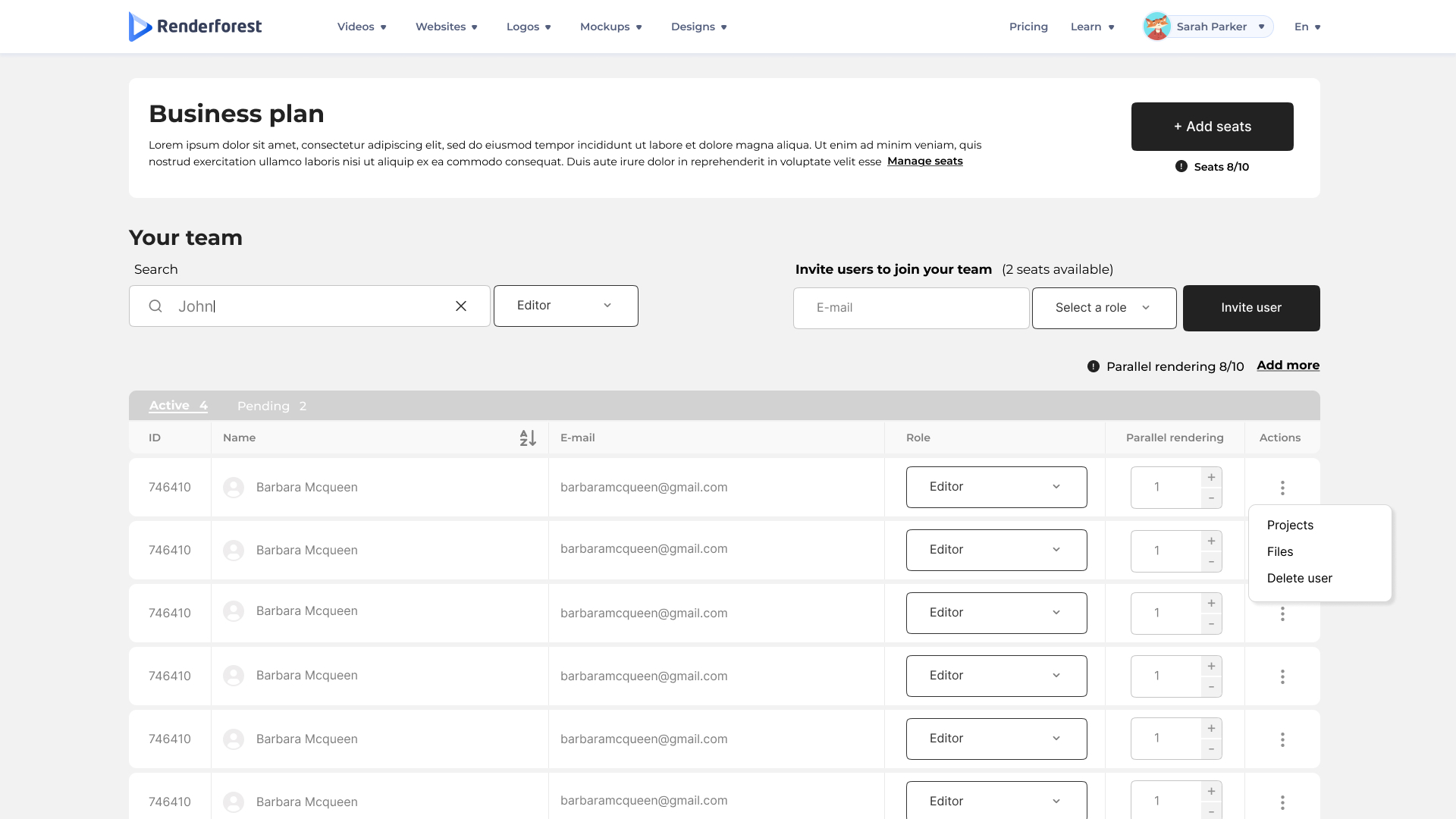 The default owner dashboard — member list, role indicators, seat usage, and primary actions in one view.