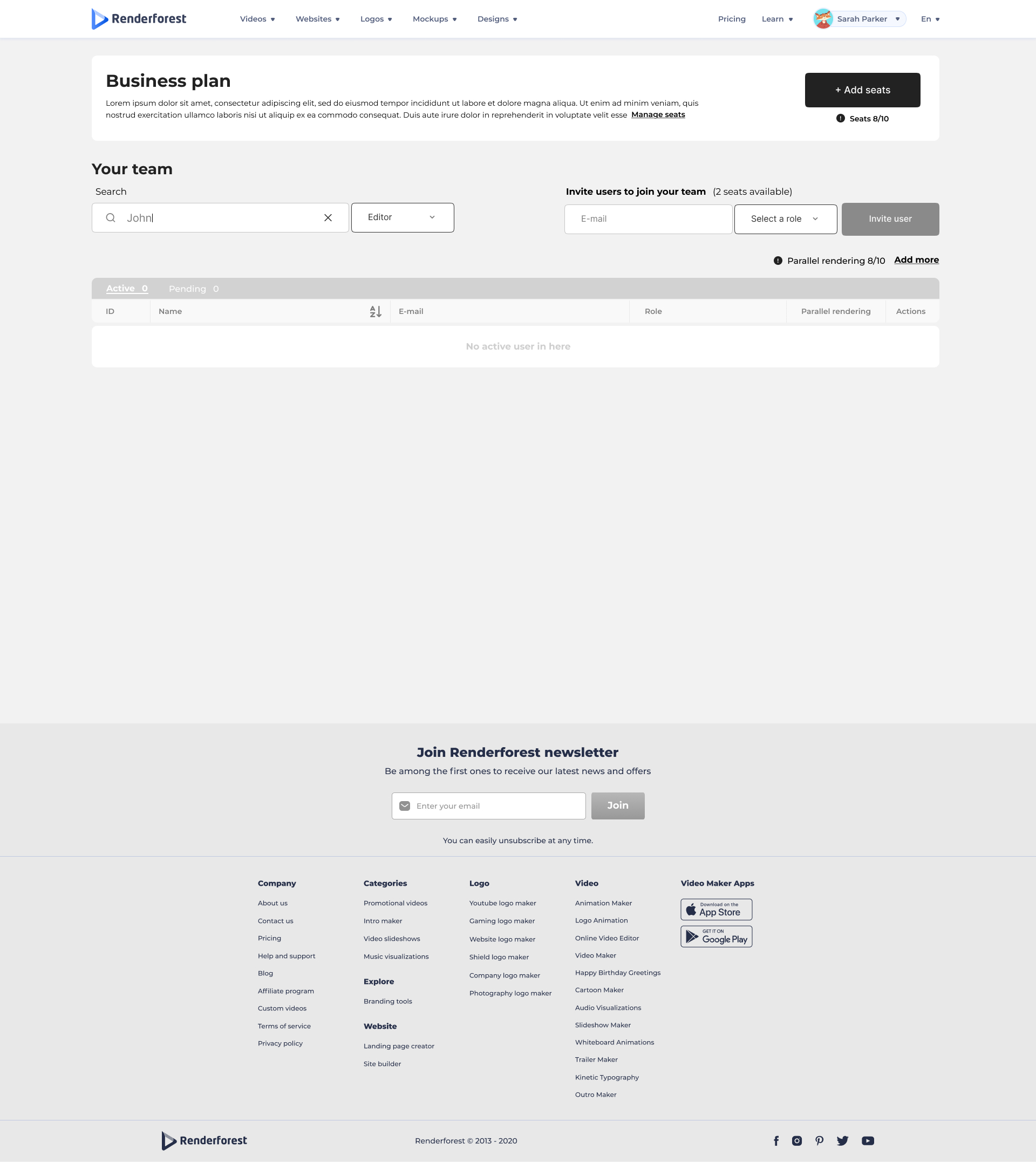 No users at all — the first-time empty state with the invite affordance front and center.