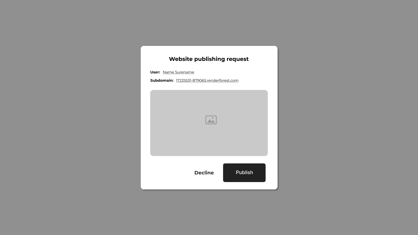 Website publishing request — pending state visible to the requesting member.