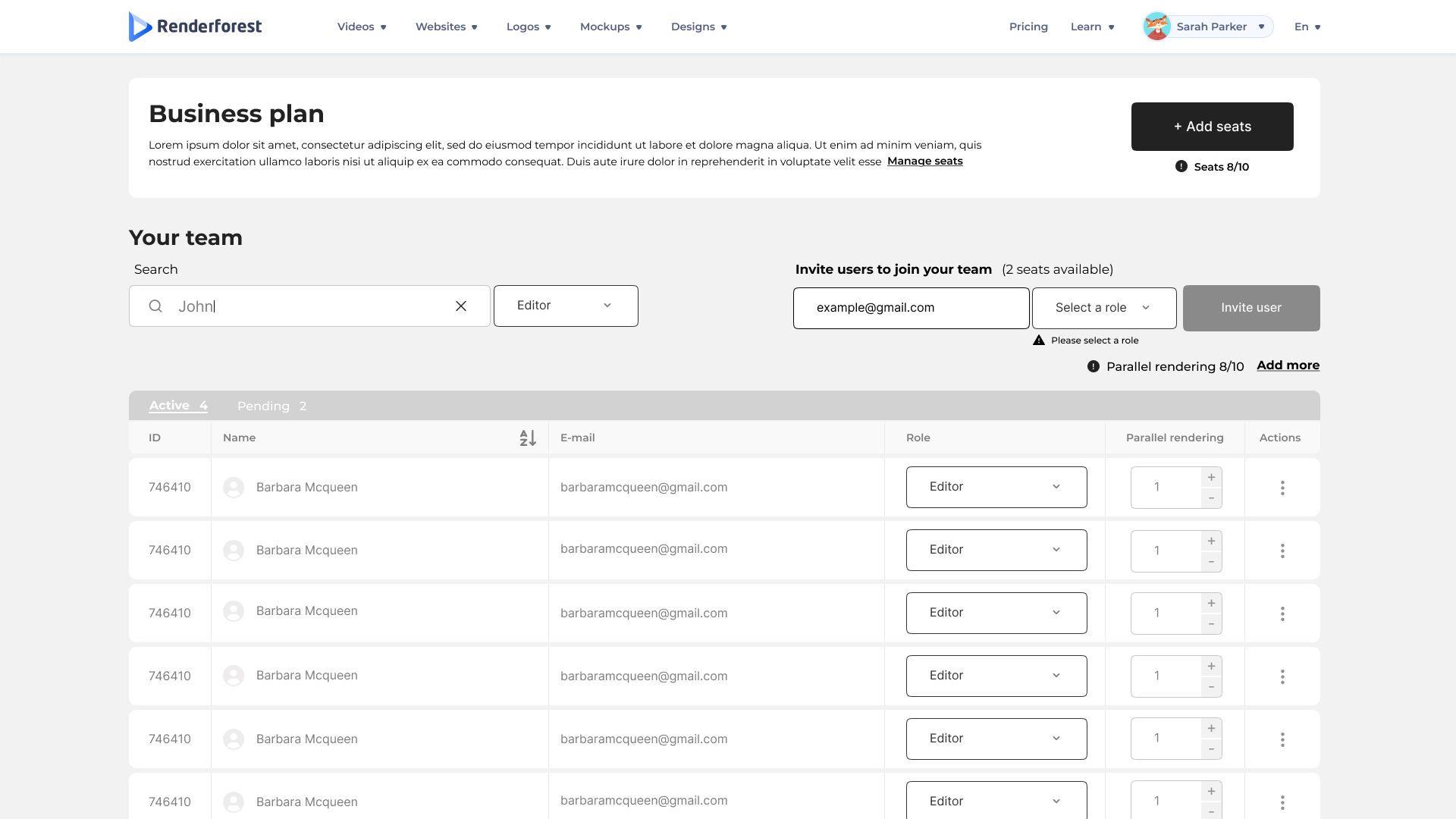 Role selection error — the form's response when a role must be selected before sending.