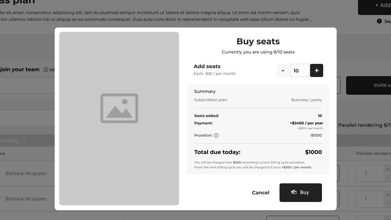 Buy seats — yearly billing with the savings against monthly surfaced.